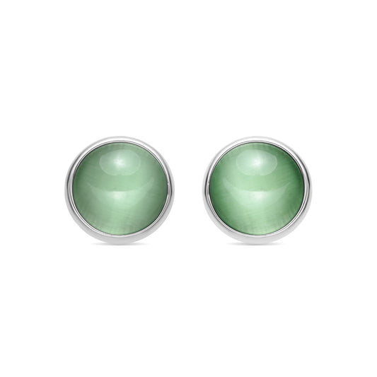 Pendientes con Ojo de Gato Verde acabado plata - Itna