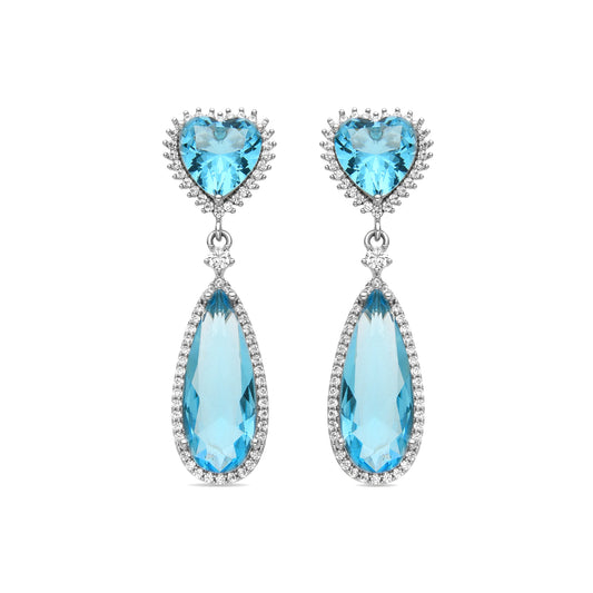Pendientes con Circonita Aguamarina acabado plata - Saiga