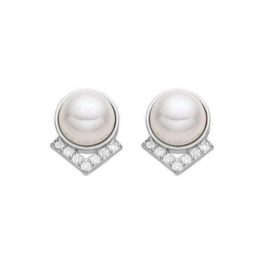 Pendientes con Perla Blanca acabado plata - Erel