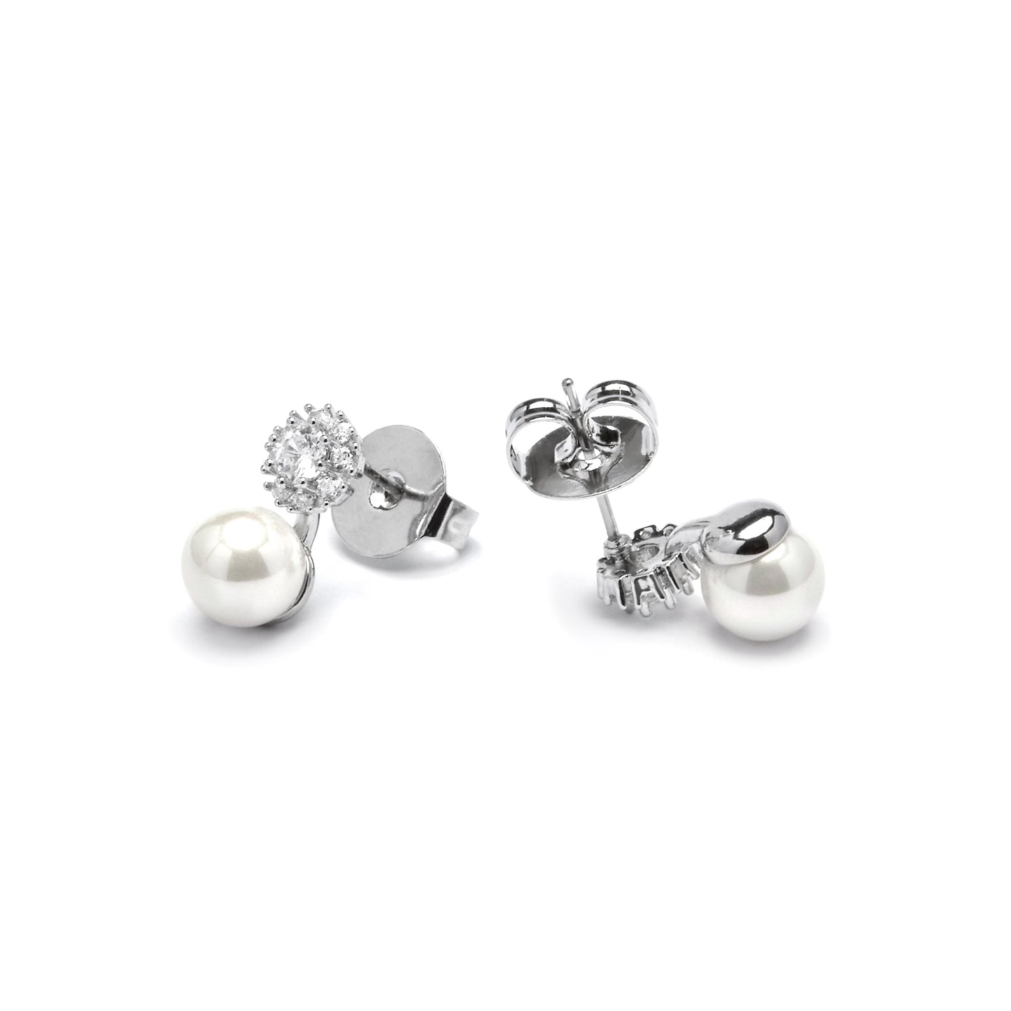 Pendientes acabado plata y Perla Blanca - Zioka