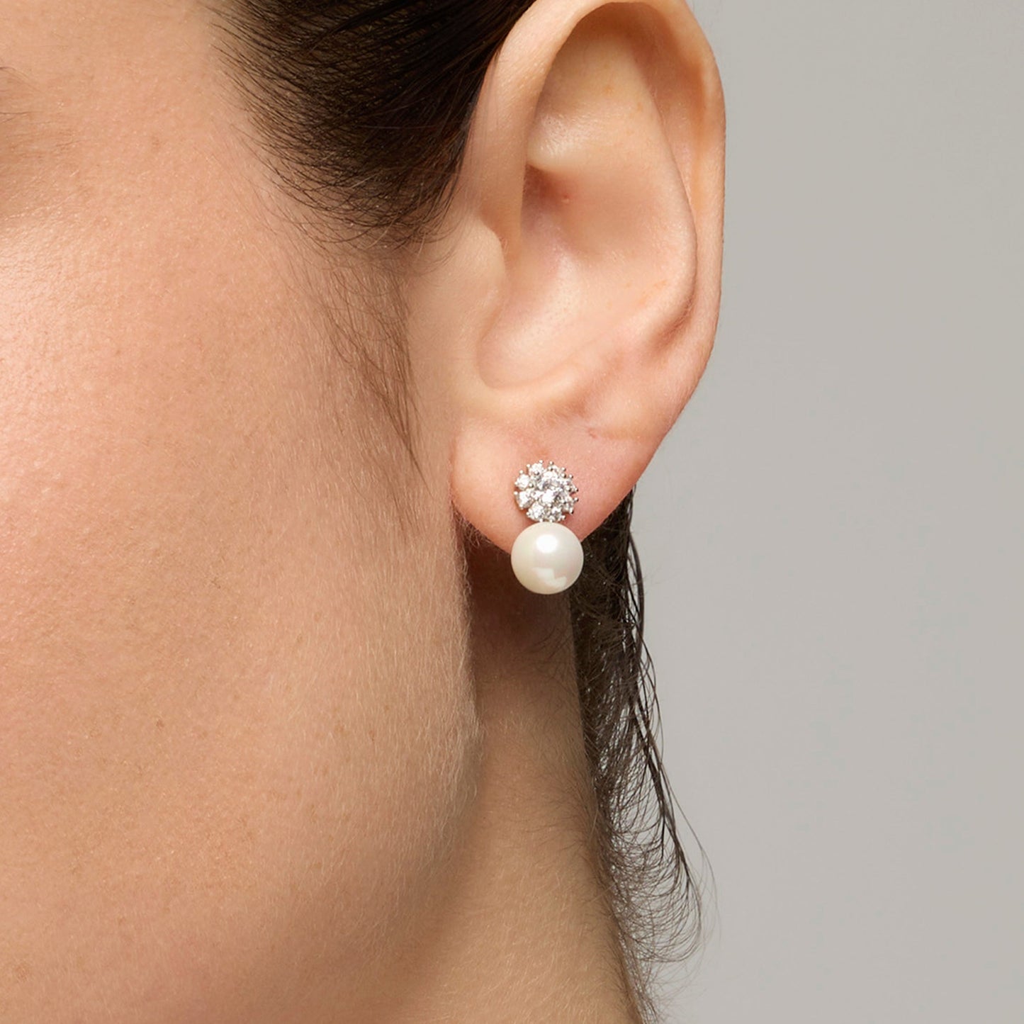 Pendientes acabado plata y Perla Blanca - Zioka