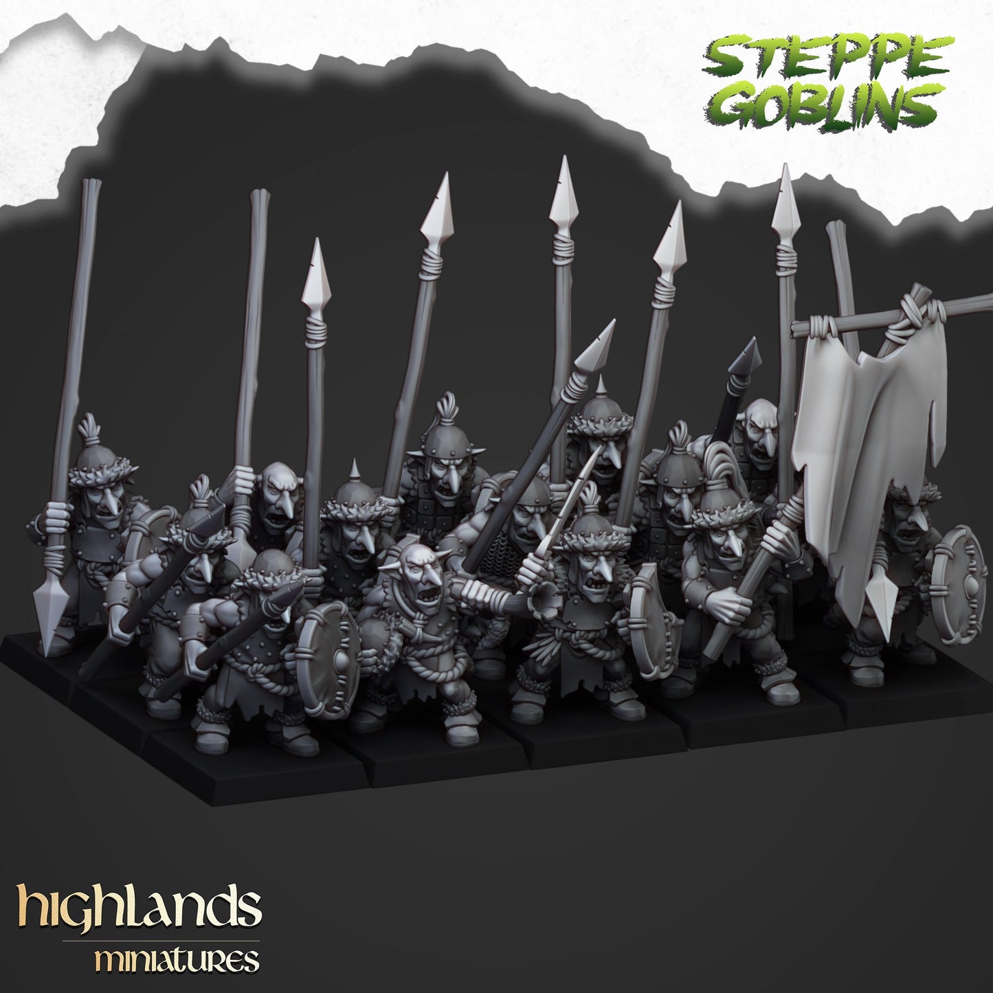 Steppe Goblins spearmen, Highlands Miniatures