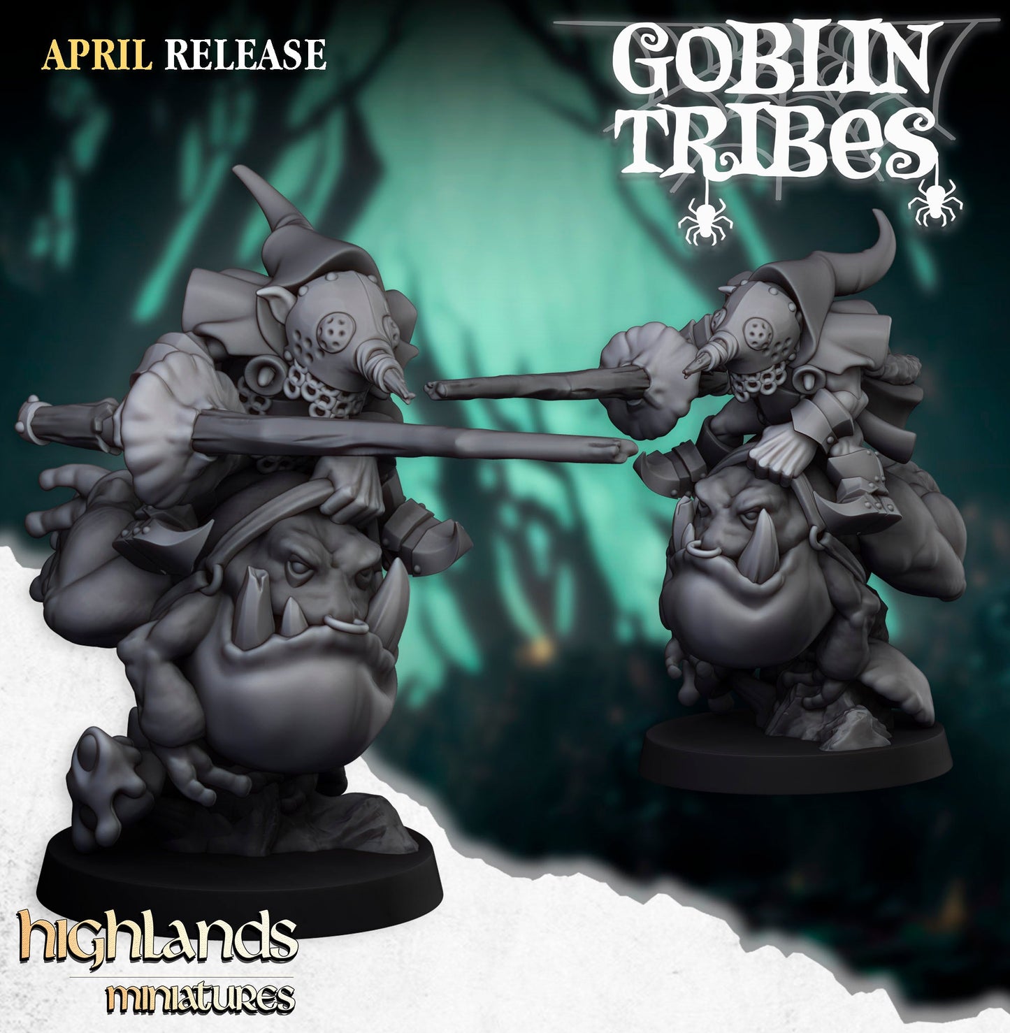 Swamp Goblins Frog Riders with sticks, Highlands Miniatures