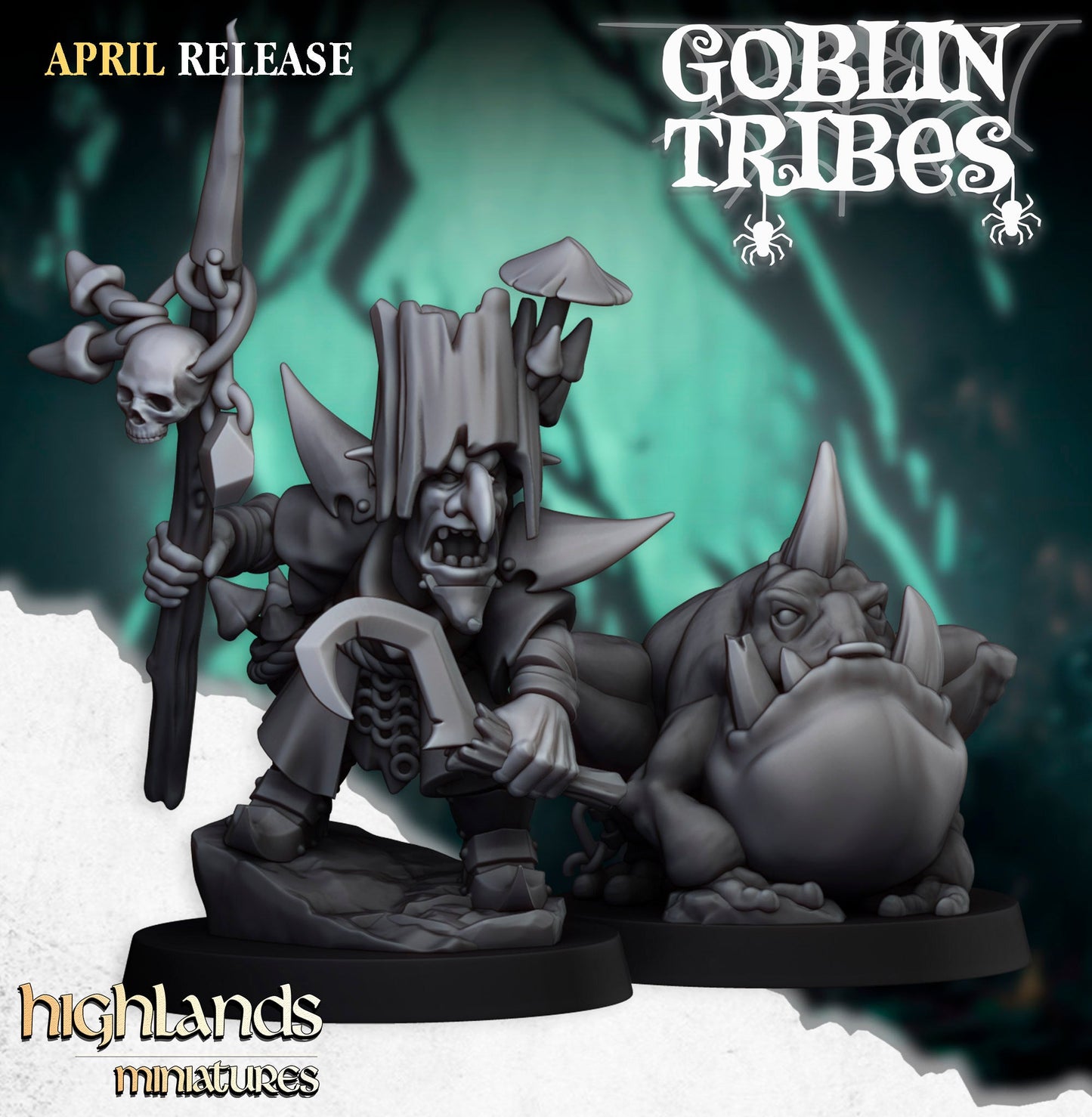Grubnax and Croakuluss Swamp Goblin Hero, Highlands Miniatures