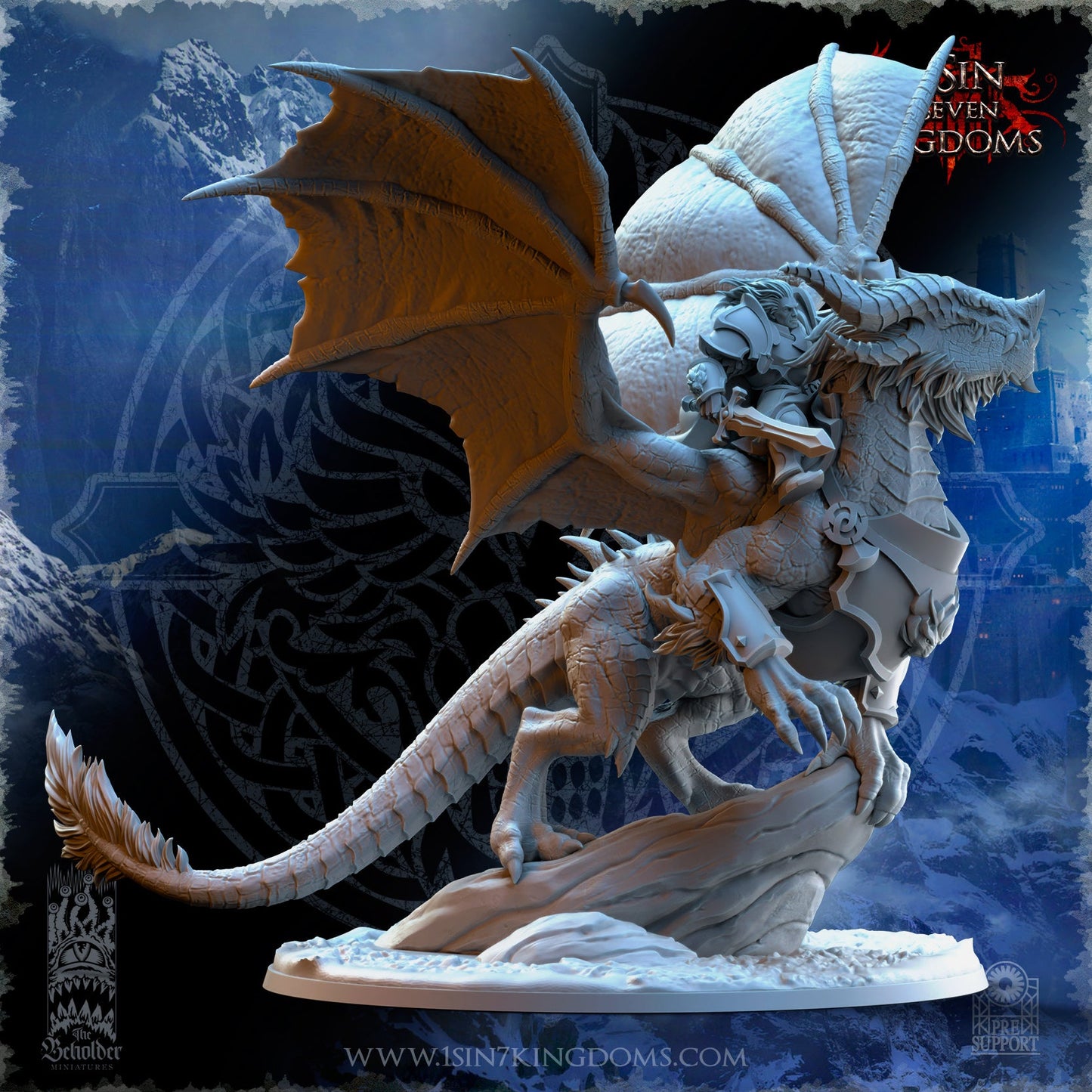 Trym Drakesong, Stormwolf Warlord on Dragon, The Beholder Miniatures