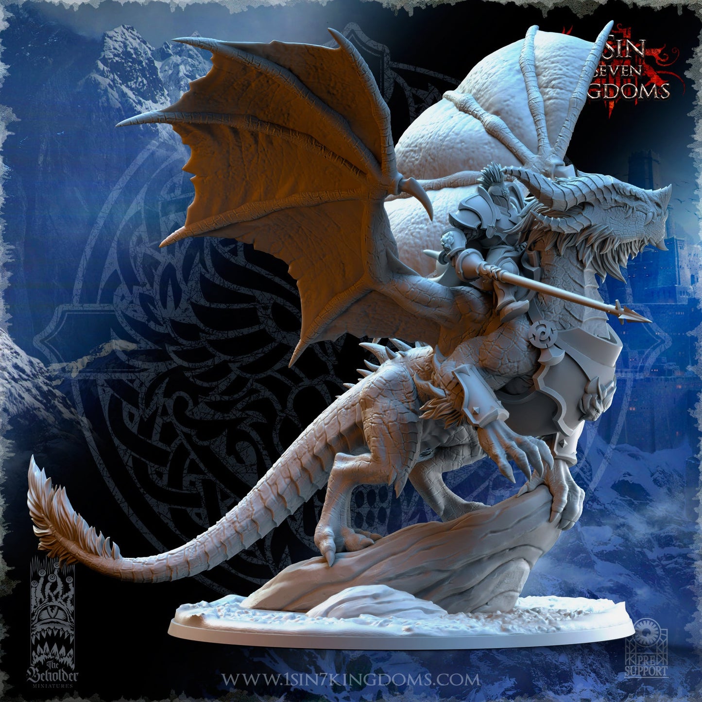 Trym Drakesong, Stormwolf Warlord on Dragon, The Beholder Miniatures