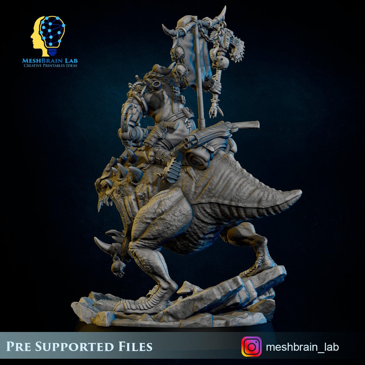 Ork Beast Hunter Warboss on colossal Mount, MeshBrain Lab
