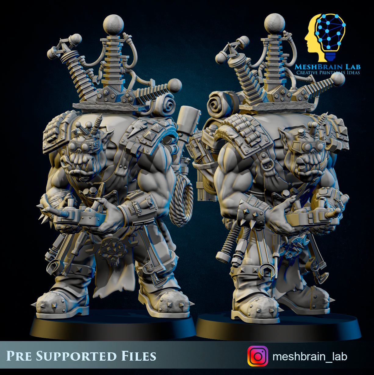 Ork Big Mek Mad Hobbyst with bomb pets, MeshBrain Lab