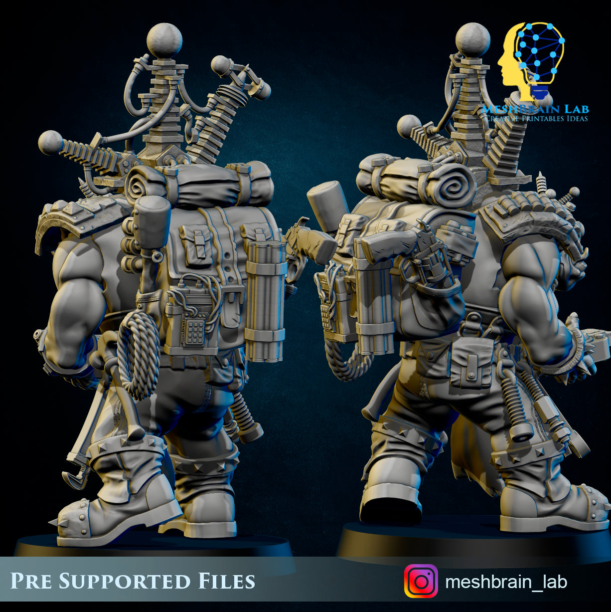 Ork Big Mek Mad Hobbyst with bomb pets, MeshBrain Lab