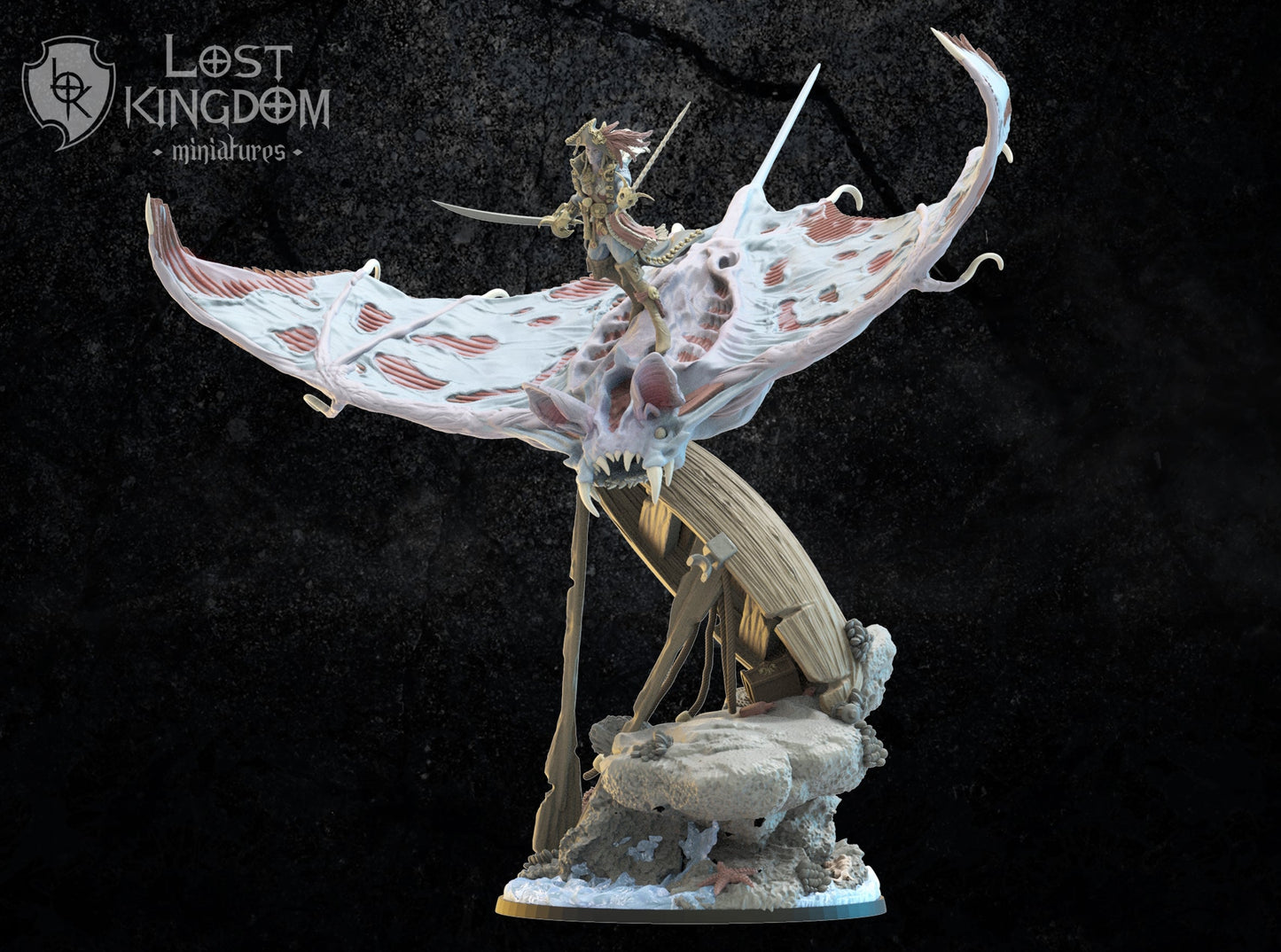 Elnora "Nightwind "Acheron On Undead Bat Ray, Lost Kingdom Miniatures