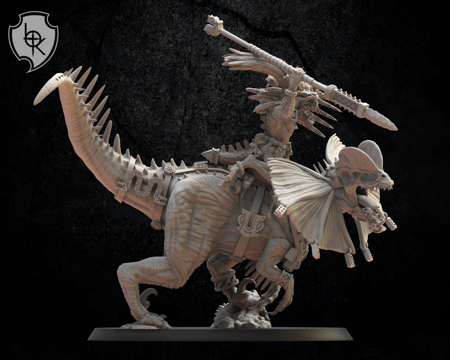 Ezocamtl General On Dilophosaurus, Carnosaur, Lost Kingdom Miniatures