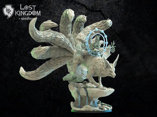 Hanako, Kitsune Druid On Kyubi, Lost Kingdom Miniatures