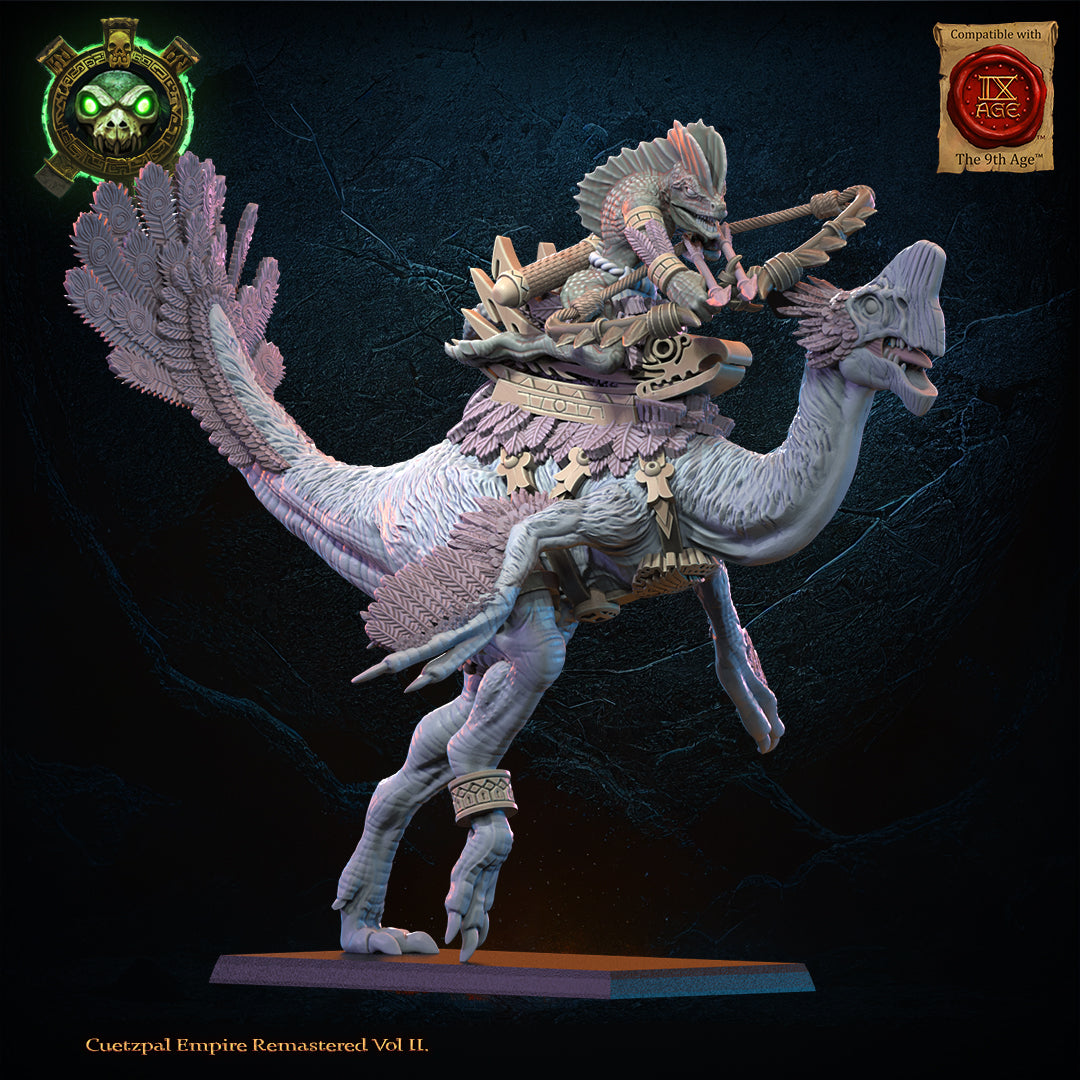 Tocih, Cuetzpalli Heroine on Oviraptor, Lost Kingdom Miniatures
