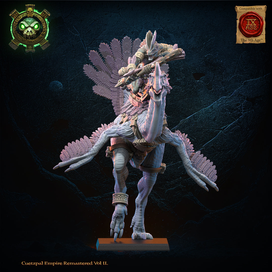 Tocih, Cuetzpalli Heroine on Oviraptor, Lost Kingdom Miniatures