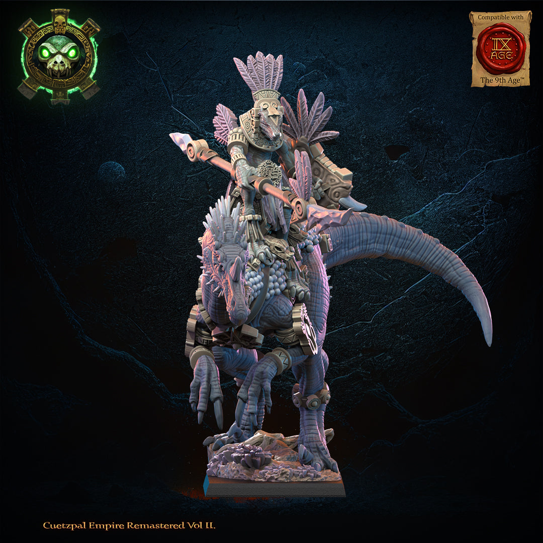 Itzcueye, Cuetpalli Heroine on Ceratomimus, Lost Kingdom Miniatures