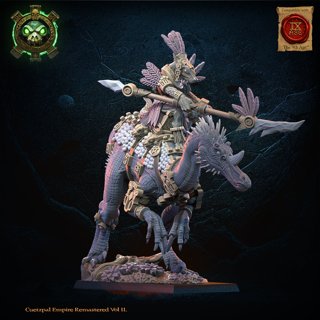 Itzcueye, Cuetpalli Heroine on Ceratomimus, Lost Kingdom Miniatures