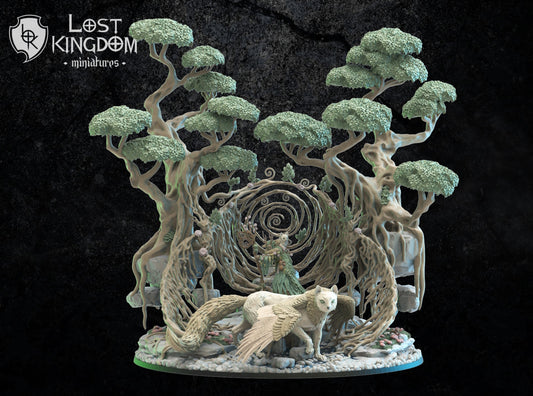 Saori, Ancient Druid With Nekokuro On Kodama Portal, Lost Kingdom Miniatures