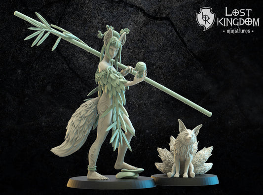 Hanako, Kitsune Druid And Baby Kyubi, Lost Kingdom Miniatures