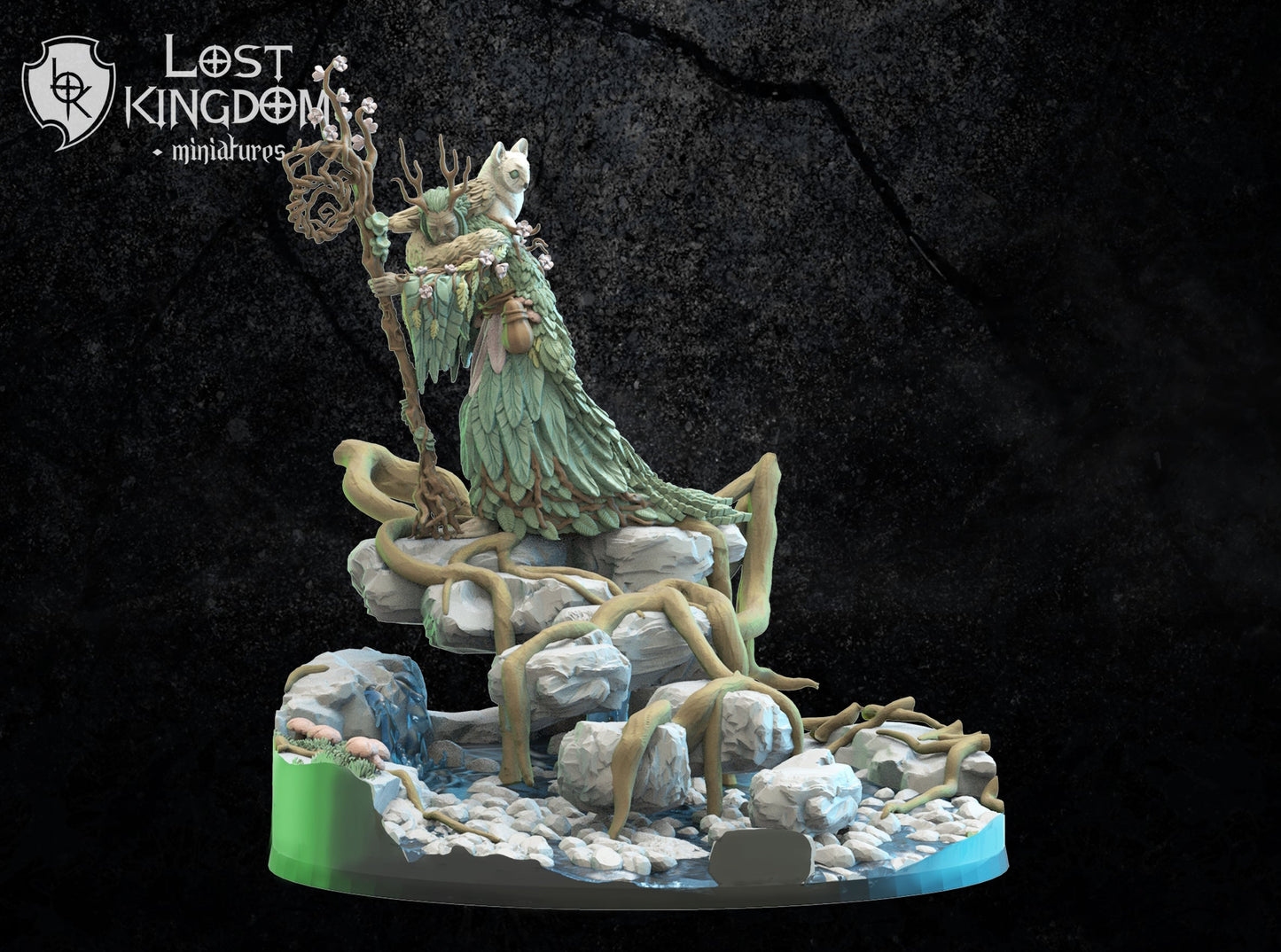 Saori, Ancient Druid With Nekokuro On Kodama Portal, Lost Kingdom Miniatures