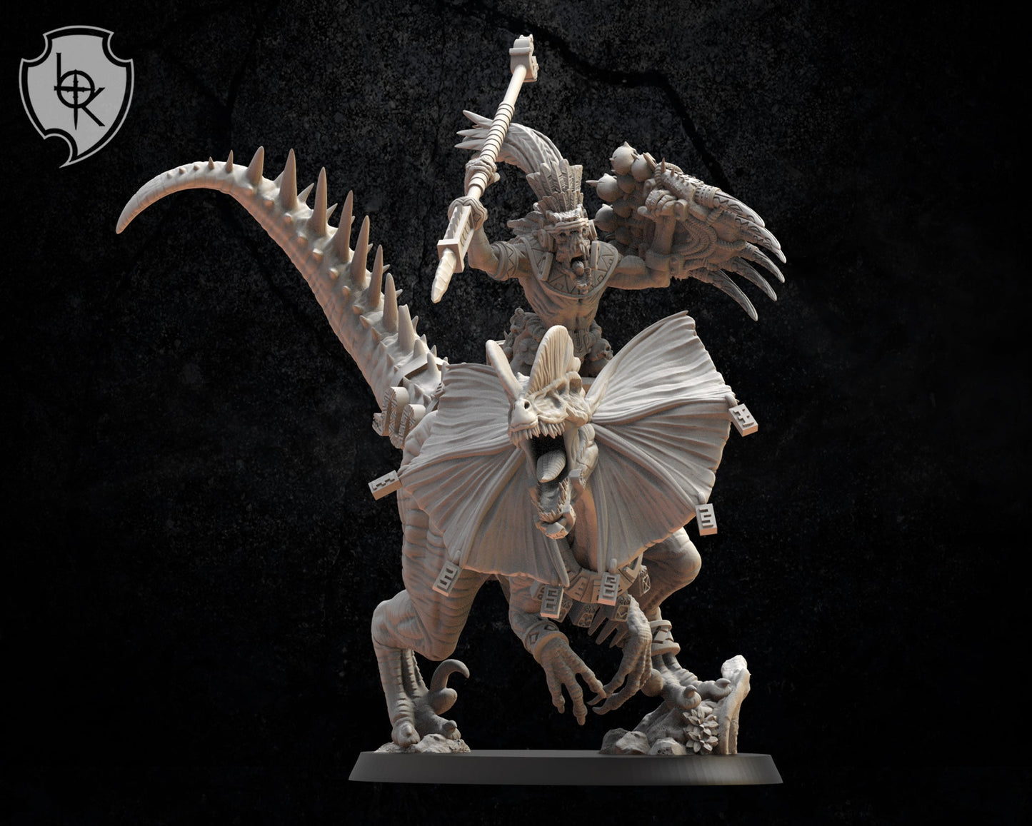 Ezocamtl General On Dilophosaurus, Carnosaur, Lost Kingdom Miniatures