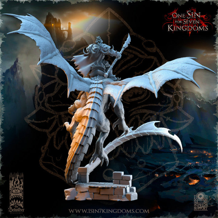 Khur Gann, Nestah Orc Warlord, on Dragon, The Beholder Miniatures