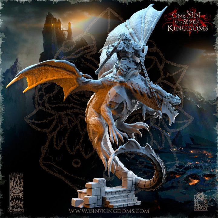 Khur Gann, Nestah Orc Warlord, on Dragon, The Beholder Miniatures