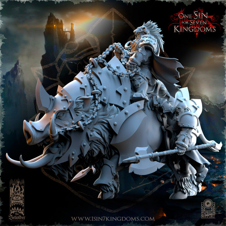 Khur Gann Nestah Warlord on Warbringer Boar, The Beholder Miniatures