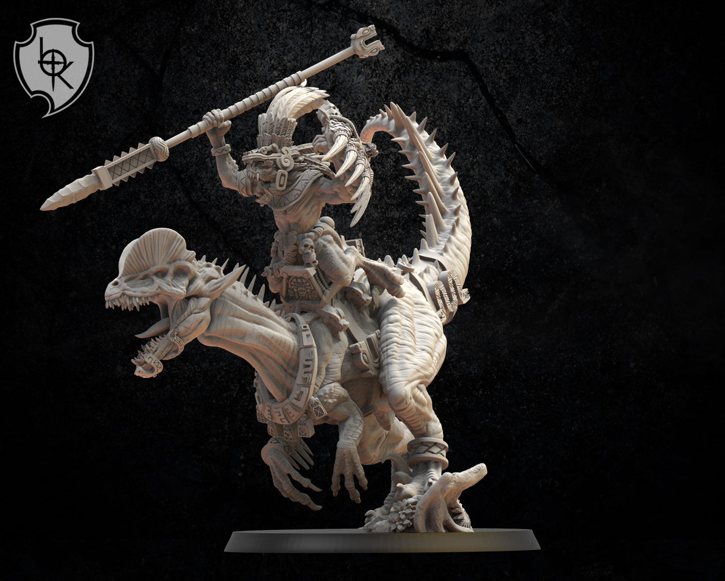 Ezocamtl General On Dilophosaurus, Carnosaur, Lost Kingdom Miniatures