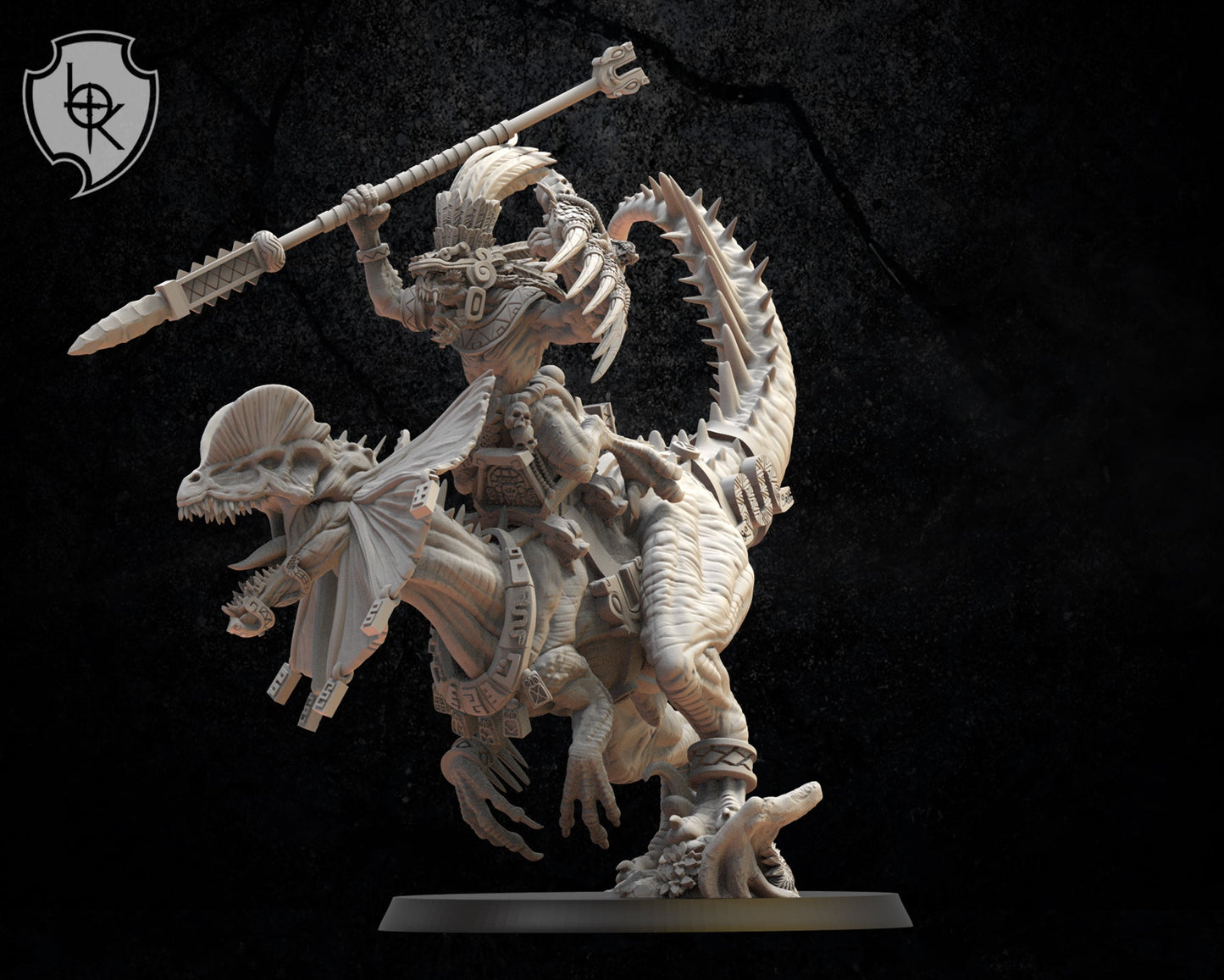 Ezocamtl General On Dilophosaurus, Carnosaur, Lost Kingdom Miniatures