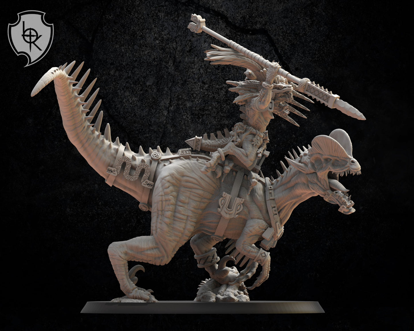 Ezocamtl General On Dilophosaurus, Carnosaur, Lost Kingdom Miniatures