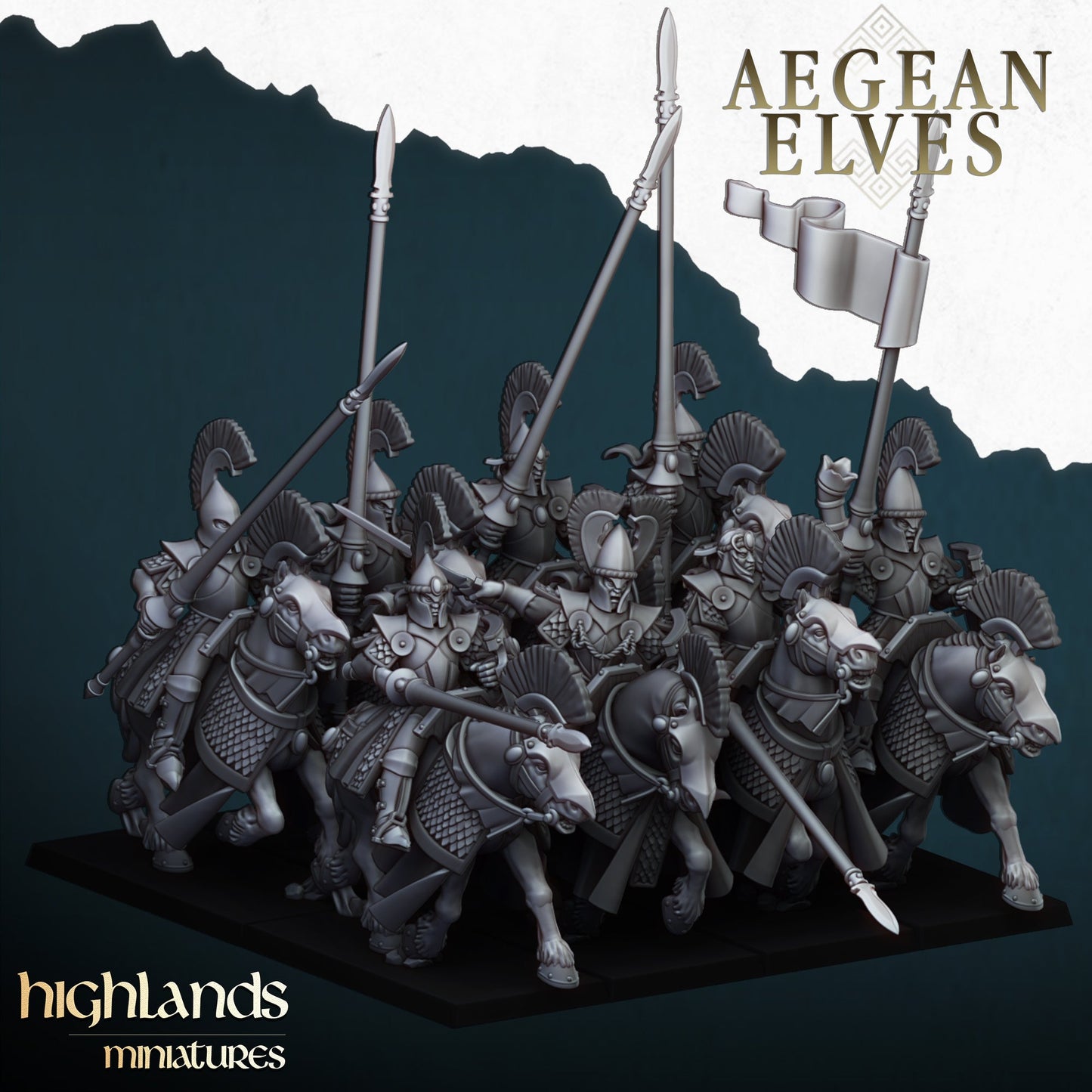 Aegean Elves Mounted lances, Highlands Miniatures