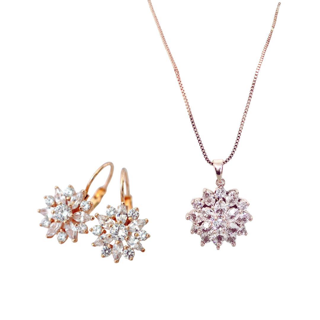 Gardenia Set – Earrings & Necklace in Rose Gold
