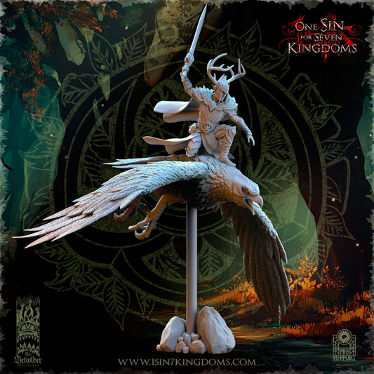 Faelar Evergreen Commander on Eagle, The Beholder Miniatures