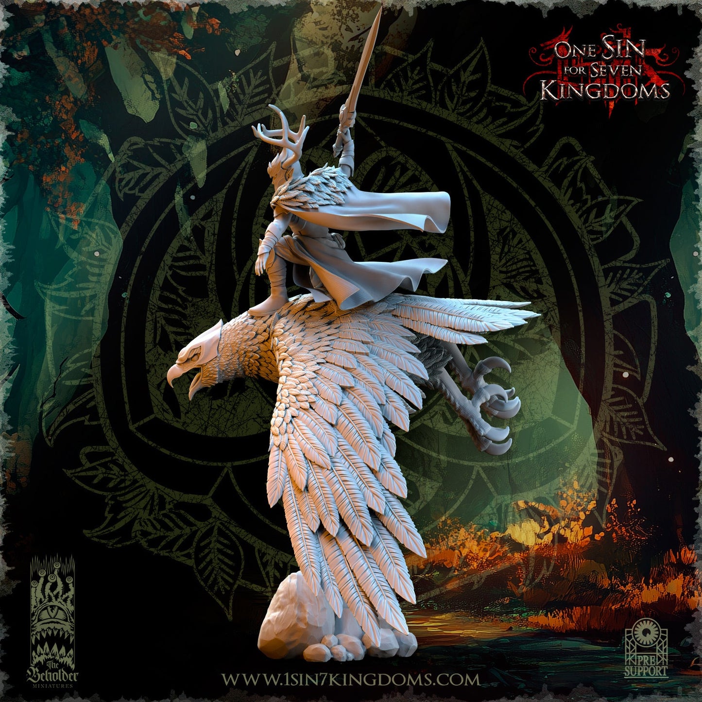 Faelar Evergreen Commander on Eagle, The Beholder Miniatures