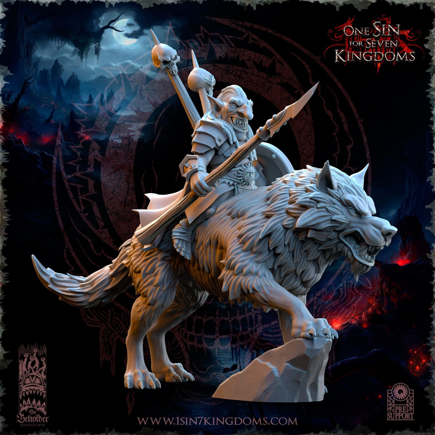 Mortus, The Black Horde Goblin Wrlord on Wolf, The Beholder Miniatures