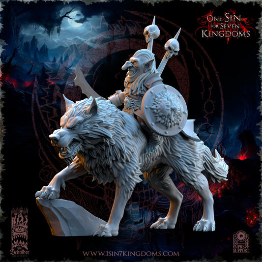 Mortus, The Black Horde Goblin Wrlord on Wolf, The Beholder Miniatures