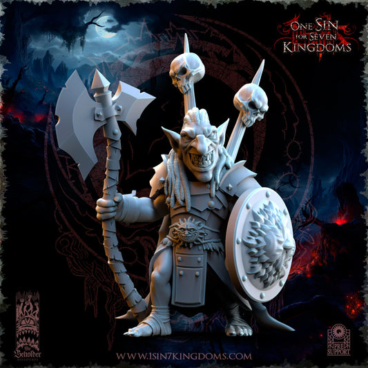 Mortus, The Black Horde Goblin Warlord , The Beholder Miniatures