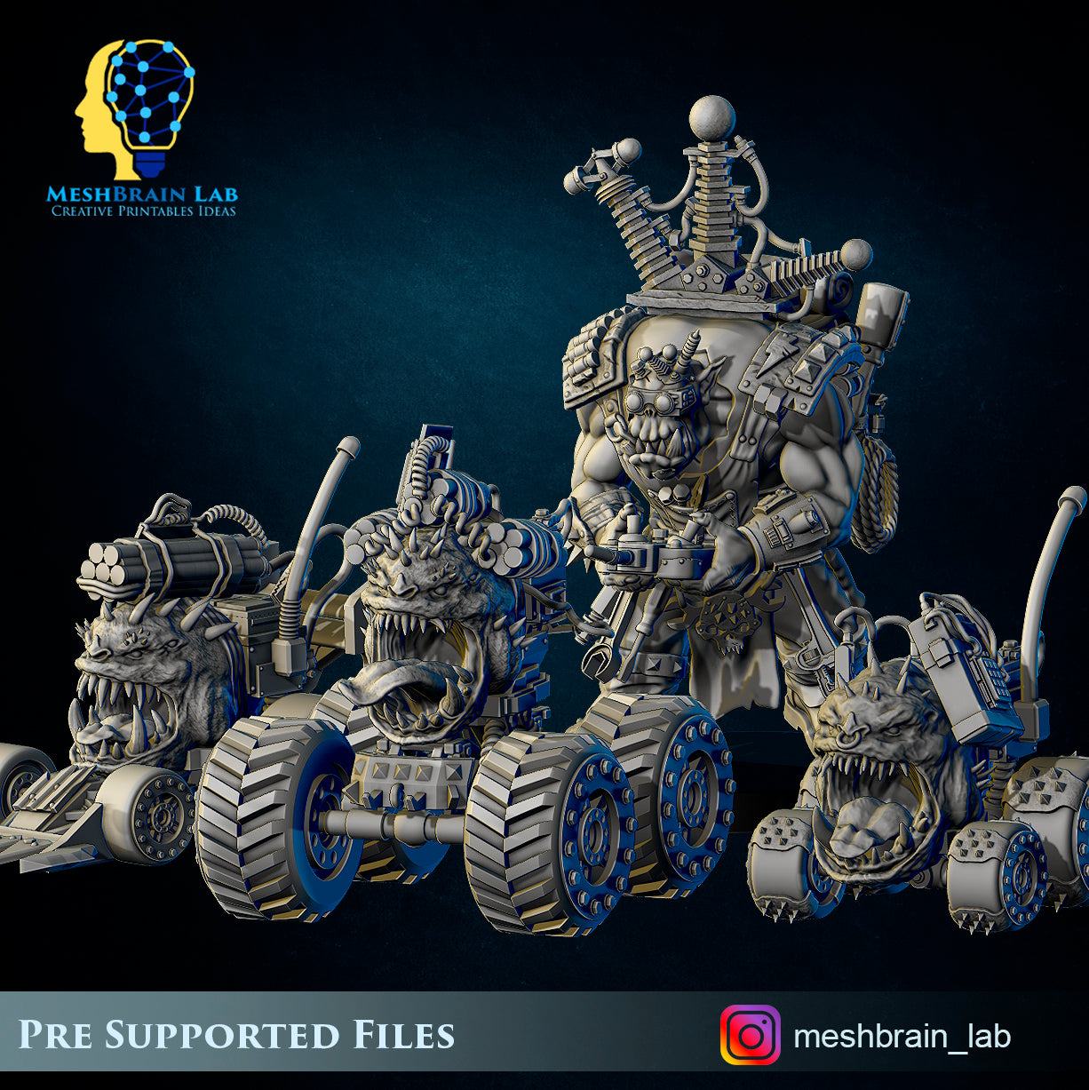 Ork Big Mek Mad Hobbyst with bomb pets, MeshBrain Lab