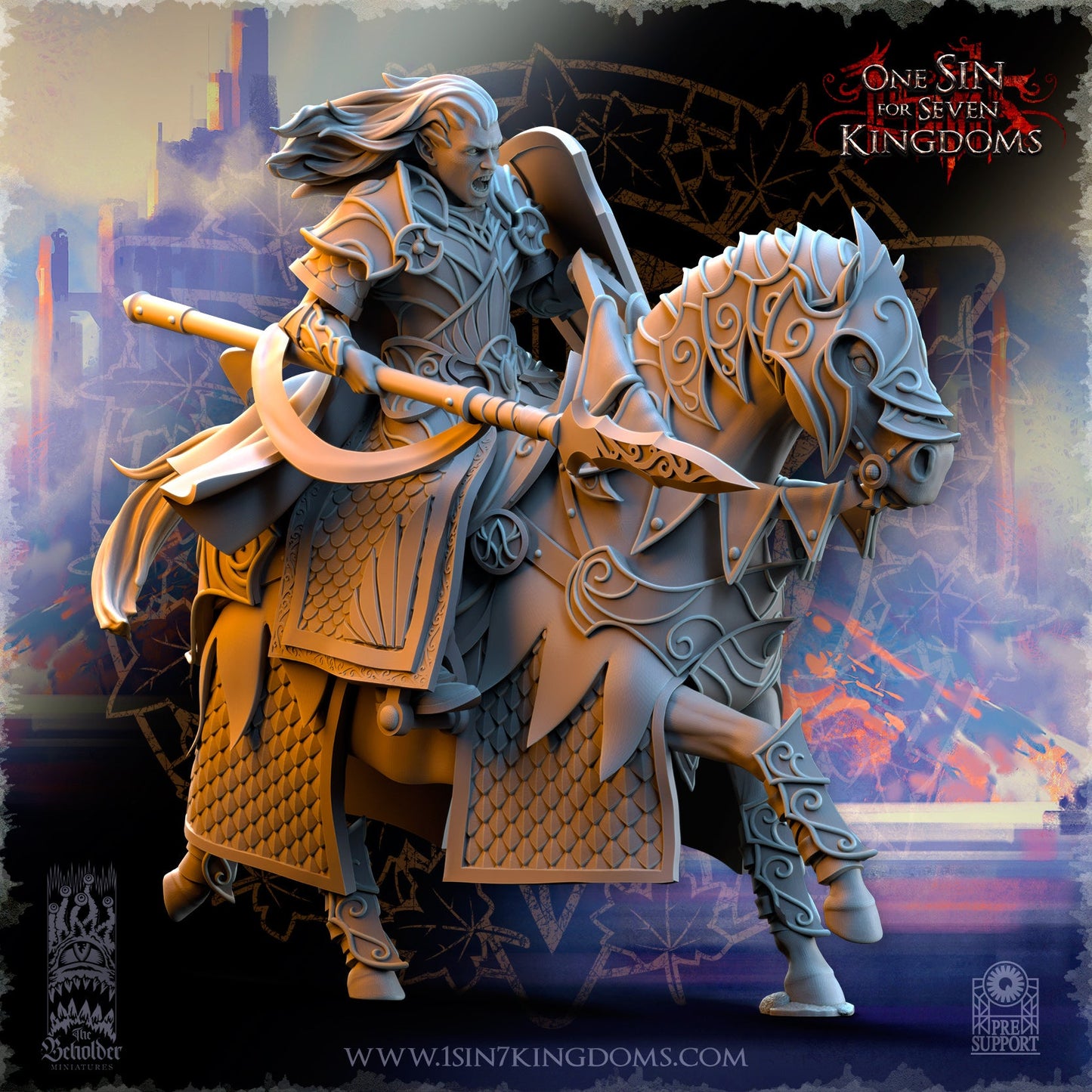 Polomhir, Silvermoor Elves Commander on horse, The Beholder Miniatures