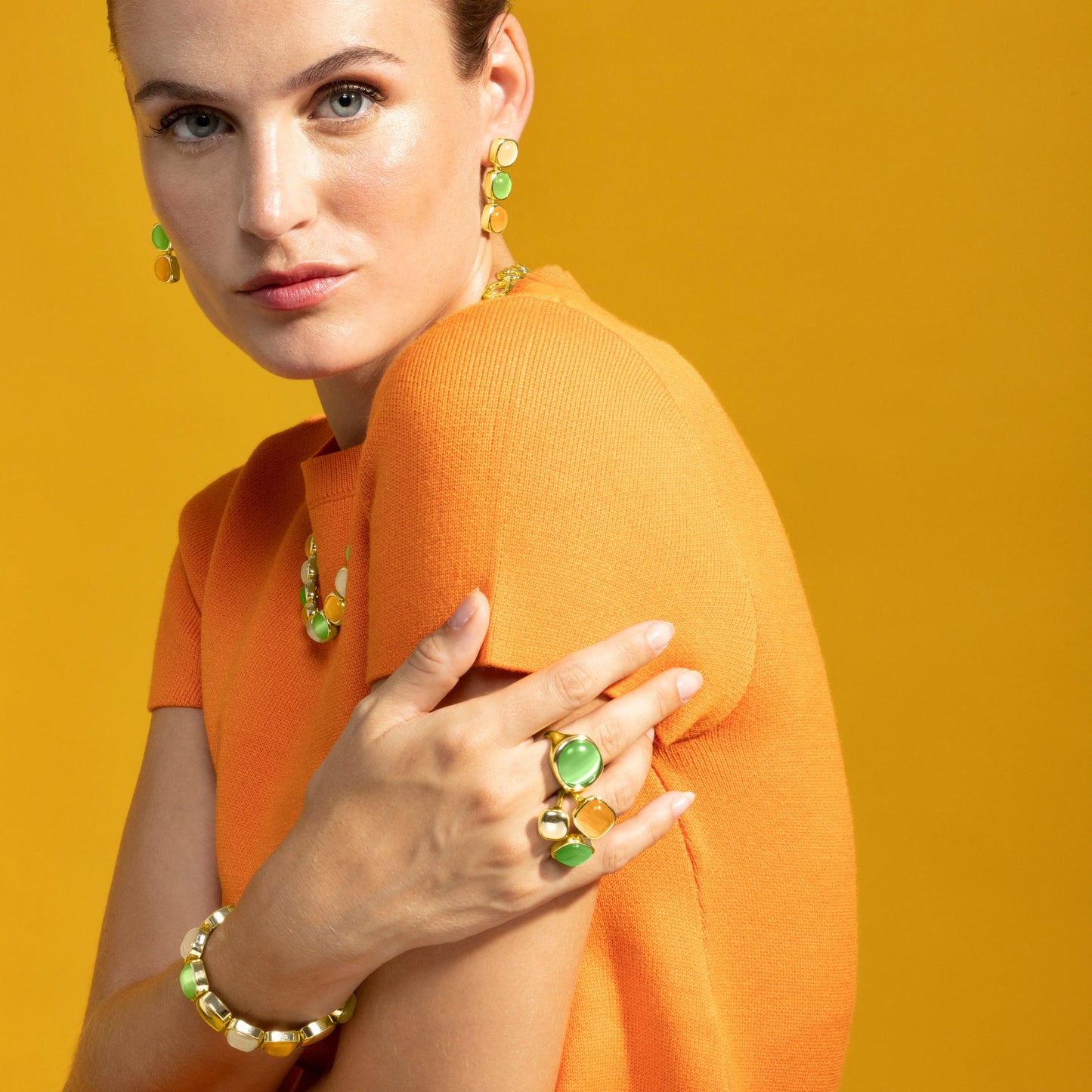 Pulsera con Ojo de Gato Multicolor acabado oro 18k - Jajim