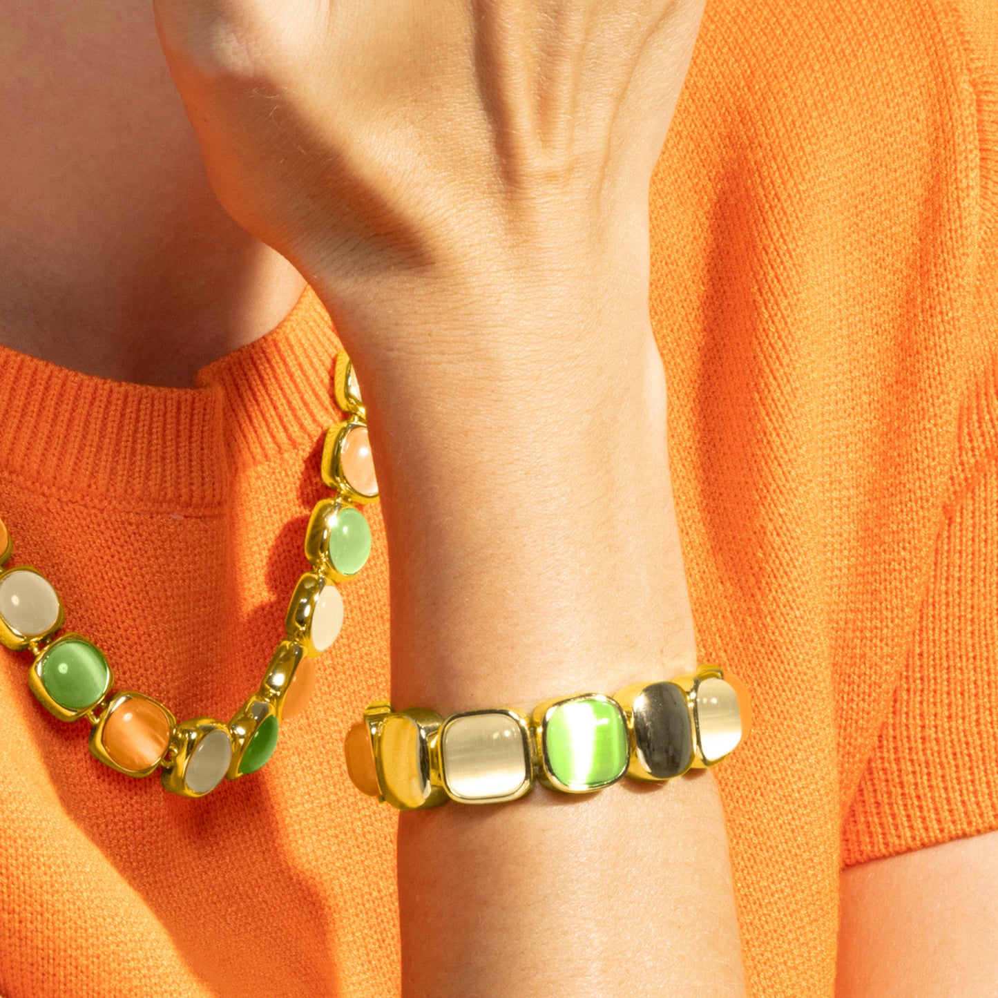 Pulsera con Ojo de Gato Multicolor acabado oro 18k - Jajim