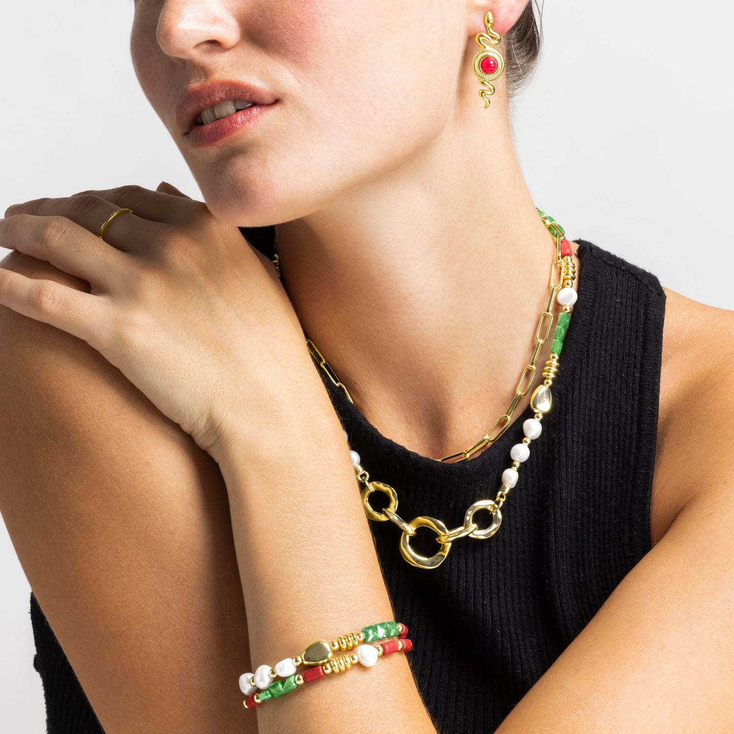 Pulsera con Perla Blanca acabado oro 18k - Kany