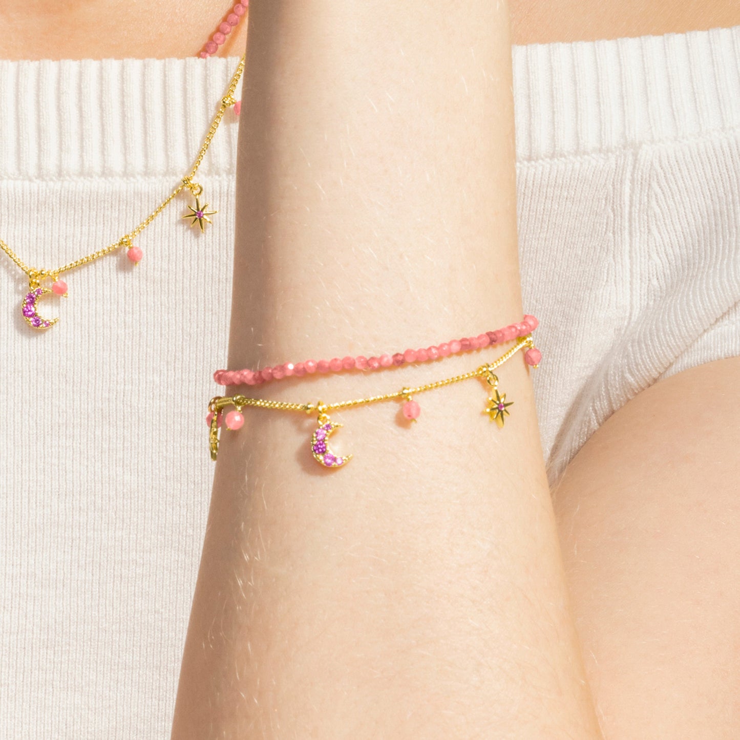 Pulsera con Cristal Rosa acabado oro 18k - Ethal