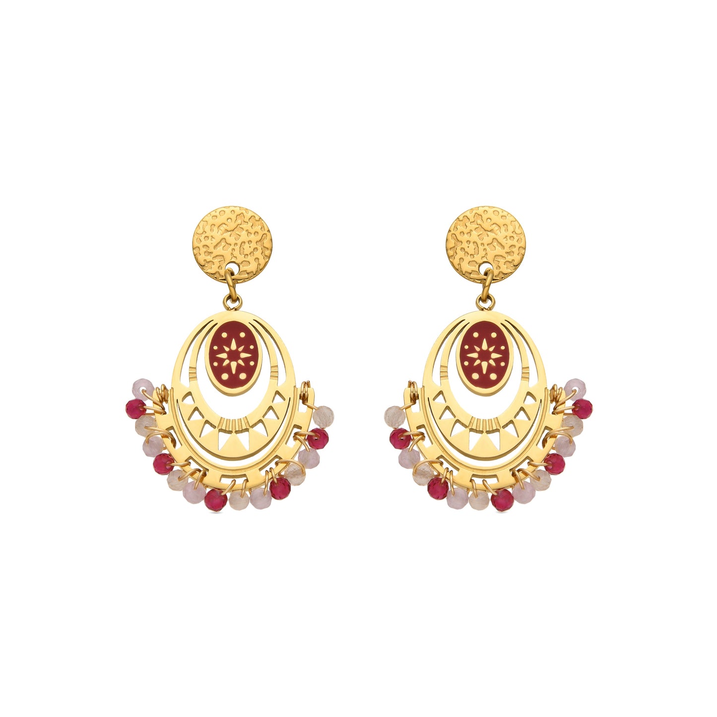 Pendientes con Cristal Rojo acabado oro 18k - Moku