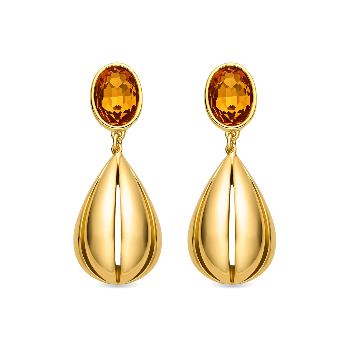 Pendientes con Cuarzo Hidrotermal Naranja acabado oro 18k - Goneth