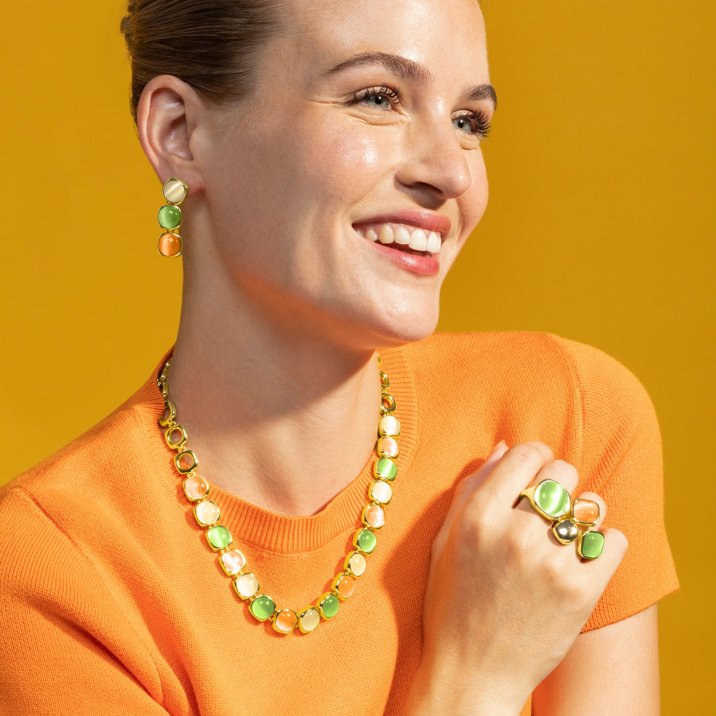 Pendientes con Ojo de Gato Multicolor acabado oro 18k - Shureo