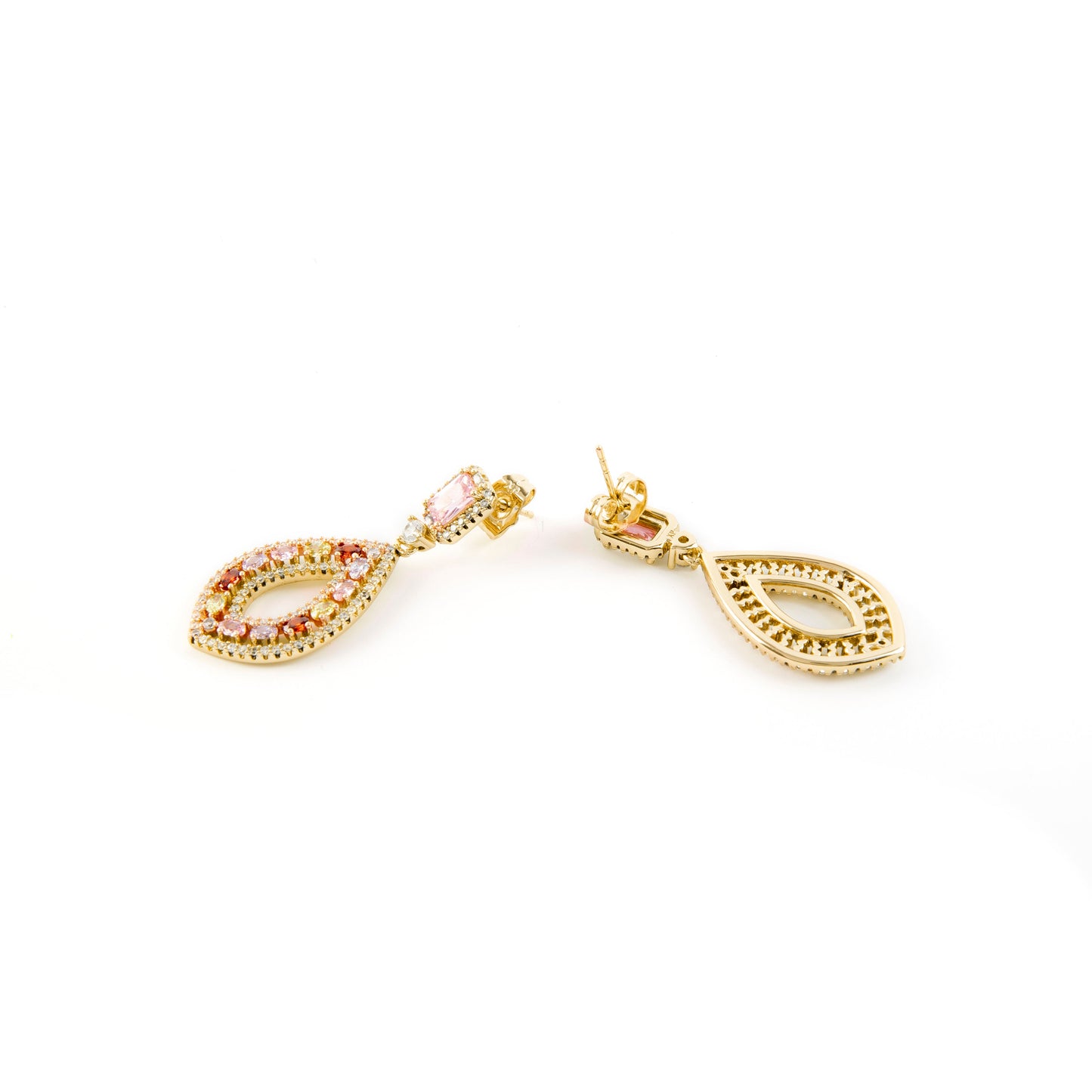 Pendientes con Circonita Multicolor acabado oro amarillo 18k - Roria