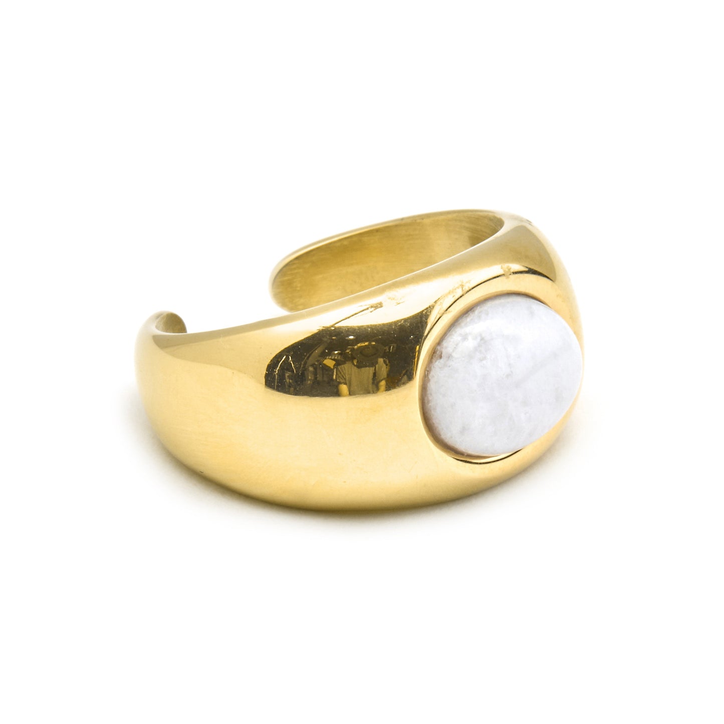 Anillo con Madreperla Blanca acabado oro 18k - Gaudark