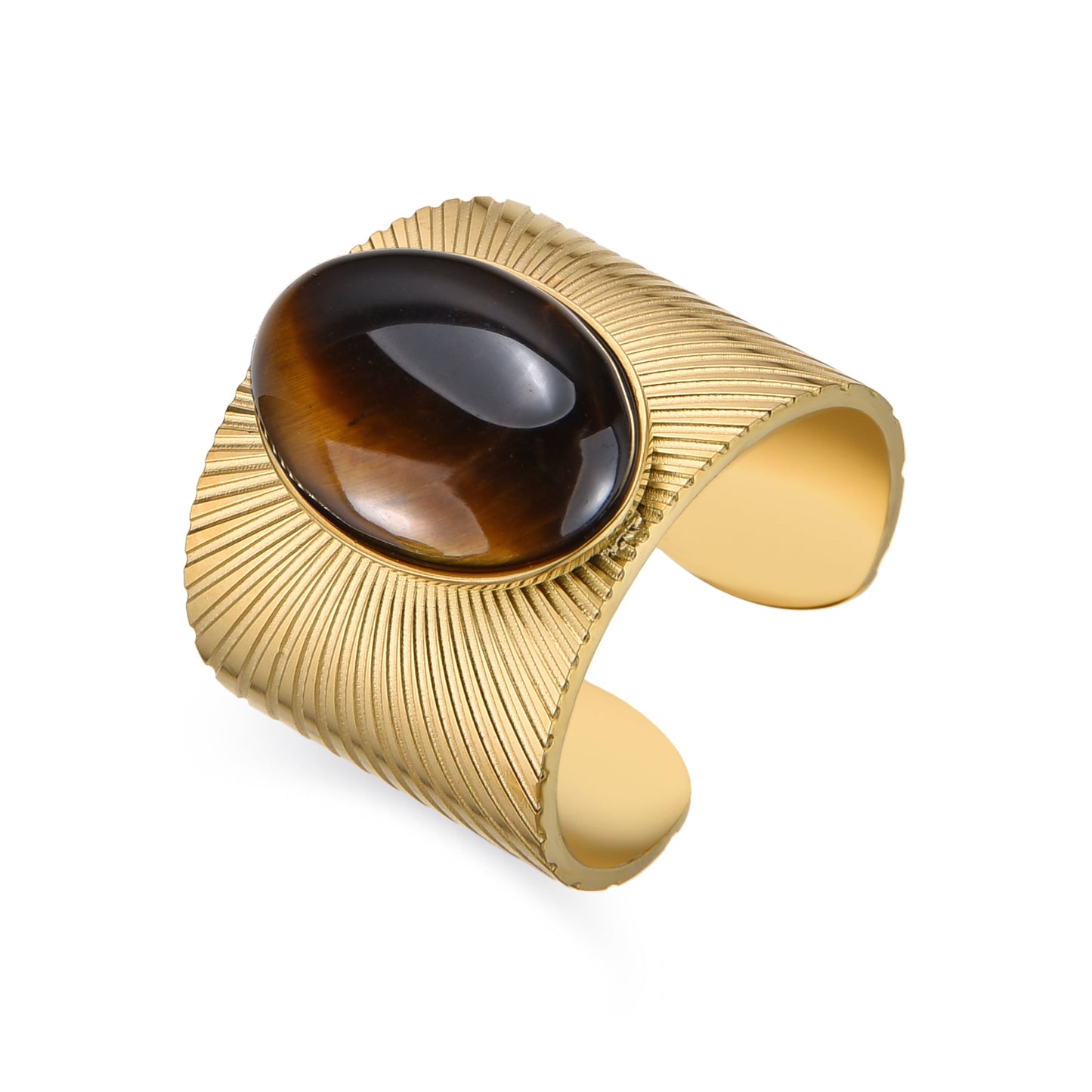 Anillo con Ojo de Tigre acabado oro 18k - Anleh