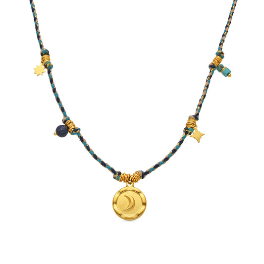 Collar con Cristal Azul Oscuro acabado oro 18k - Liskel